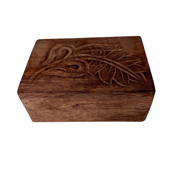 Vintage Hand Carved Floral Wooden Box Small Jewelry Keepsake Chest Home Décor - Picture 2 of 9